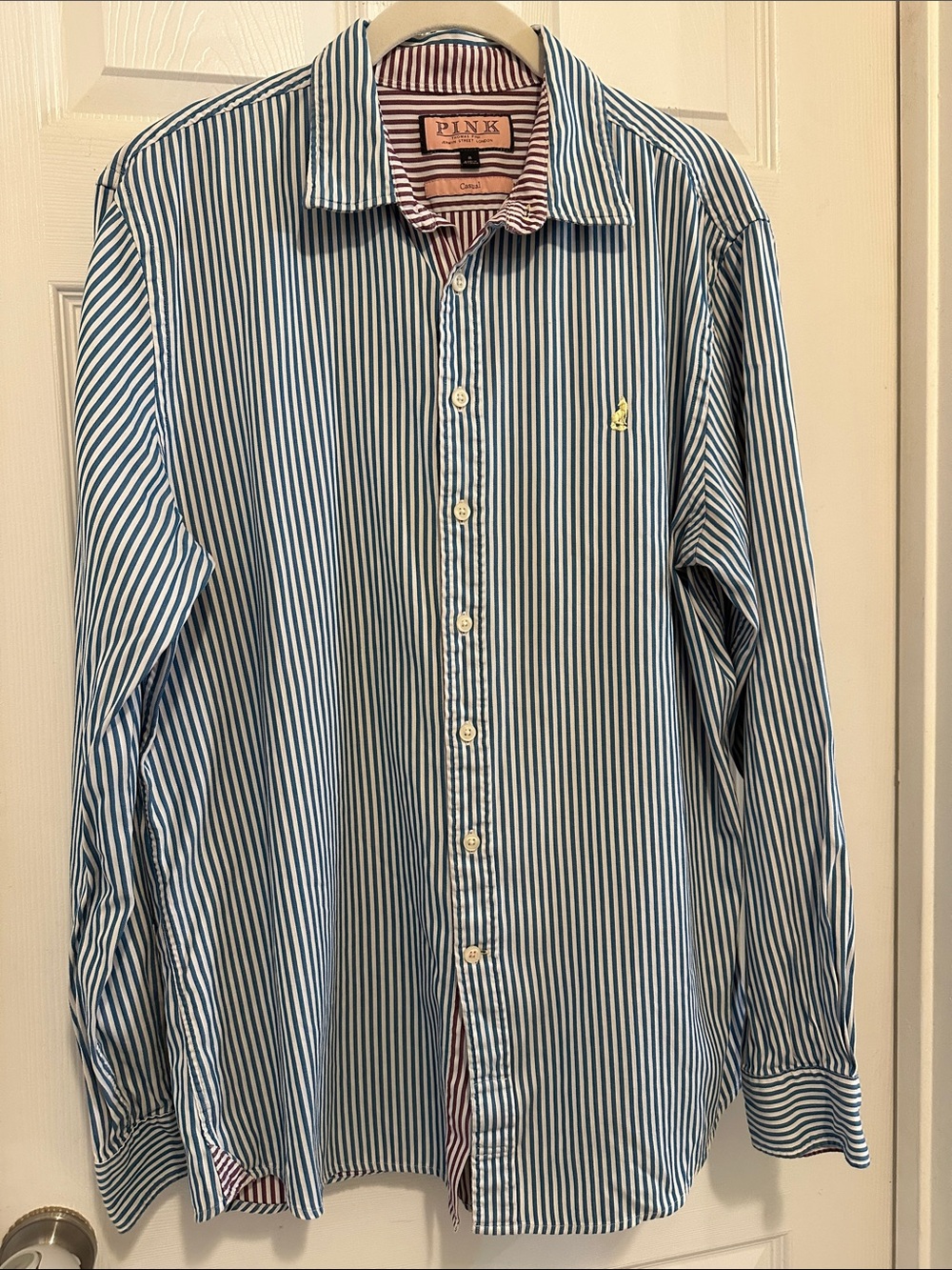 Thomas Pink Blue and White Striped Button-Down Shirt
